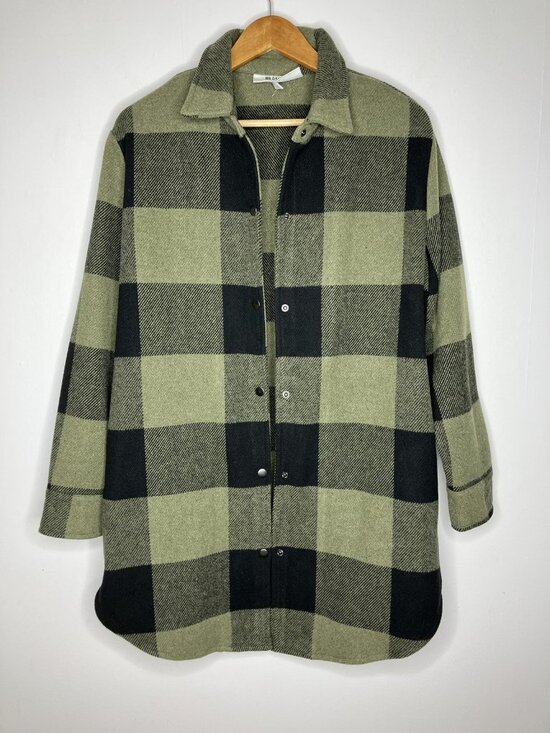 BB Dakota by Steve Madden Jackets & Blazers - BB Dakota Steve Madden Women's L Green Black Plaid Shacket Jacket Coat